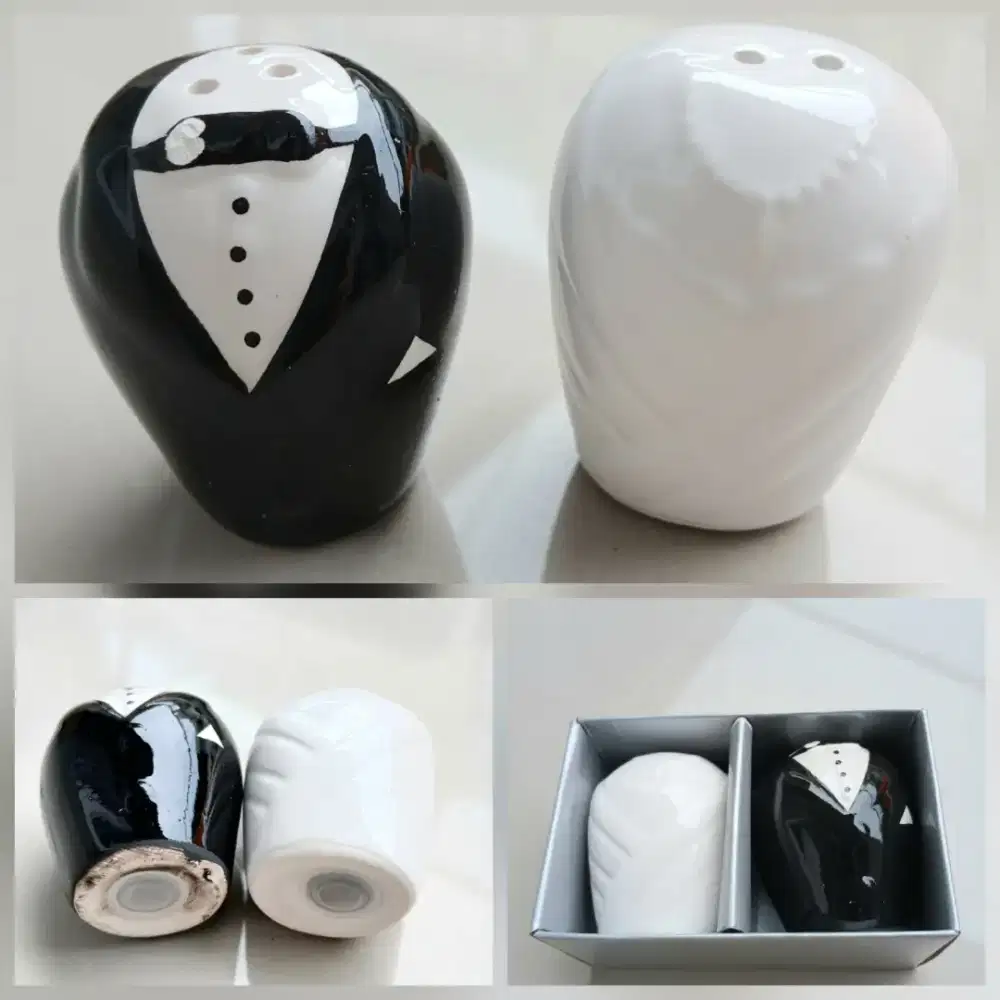 Tempat lada garam Salt Pepper Shaker keramik Bride and Groom, baru