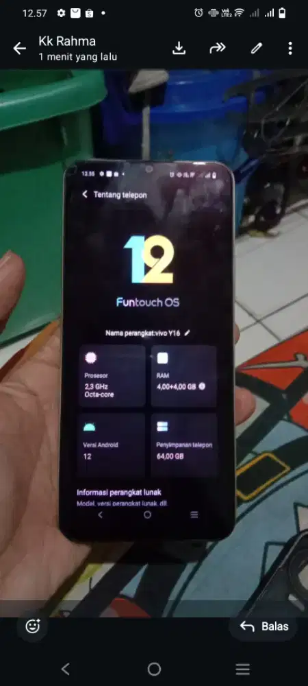 Jual HP vivo y16 ram 4+4 :8