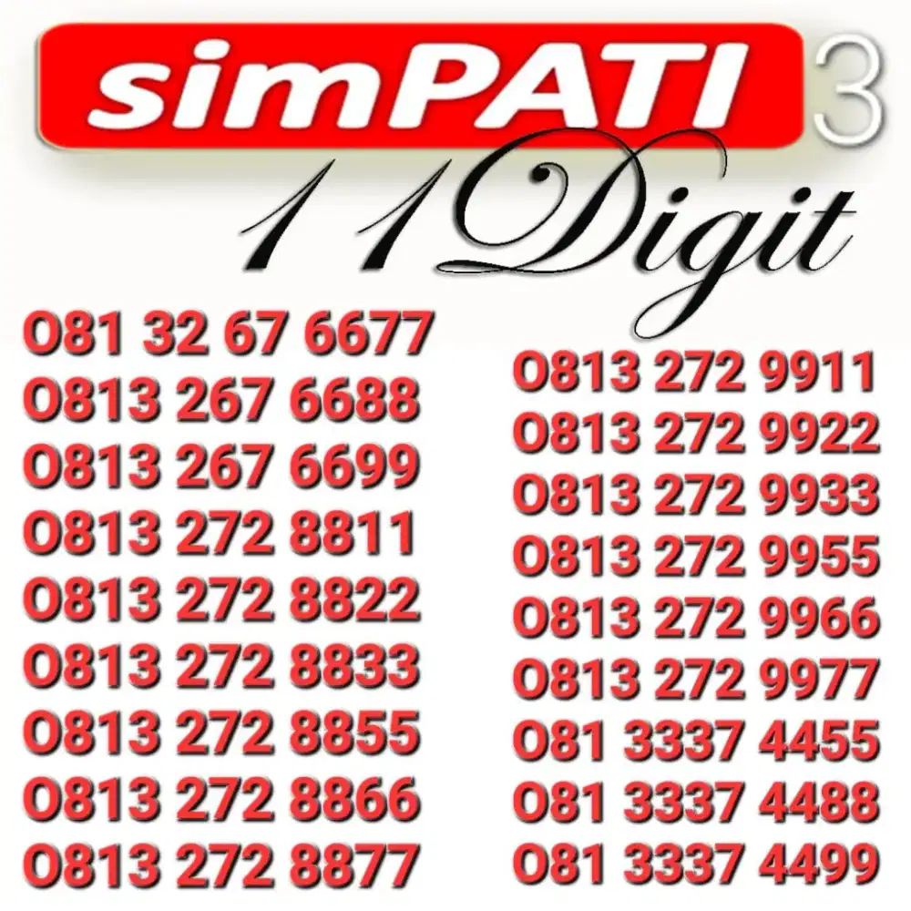 NOMOR SIMPATI 11DIGIT SERIAN AA-BB..