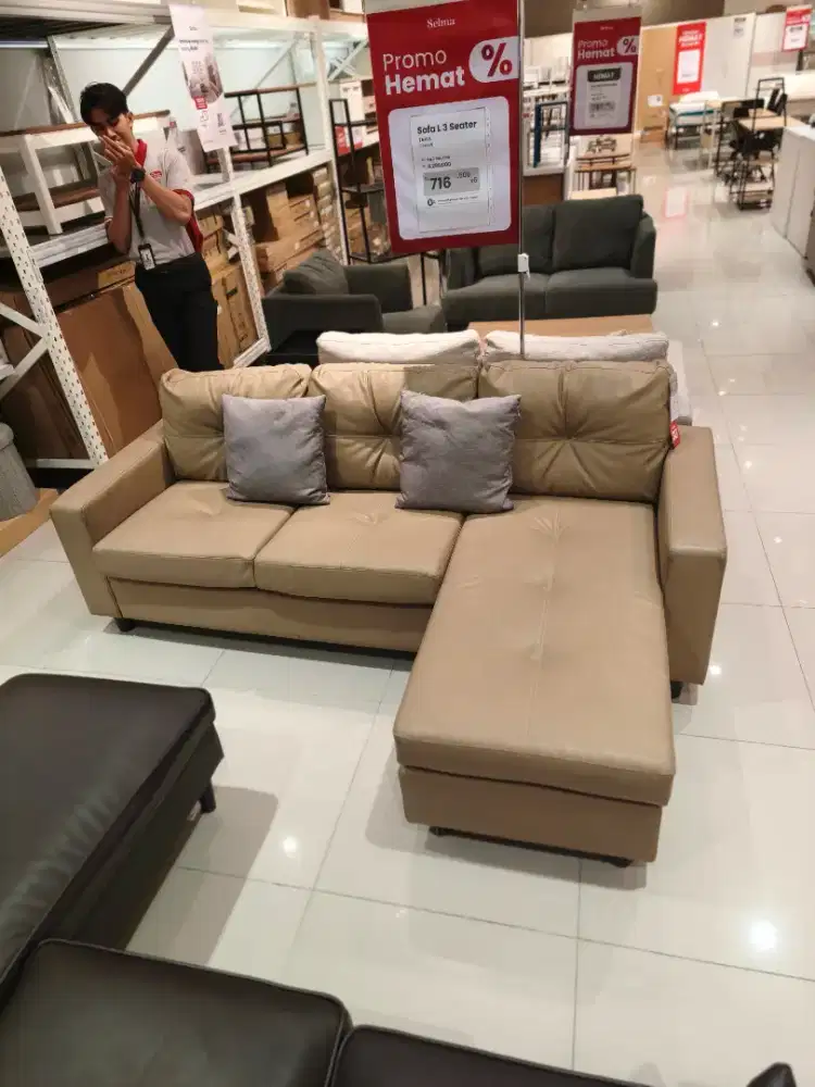Sofa L 3 Seater Kulit Baru Murah