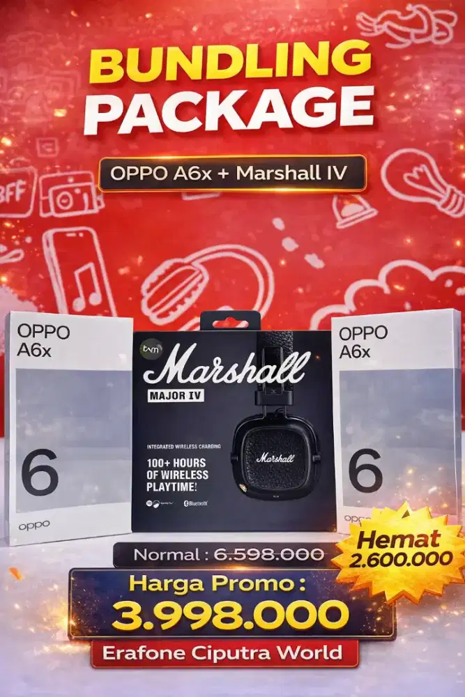 Promo Oppo A6X bundling x Marshall tebus murah 200K