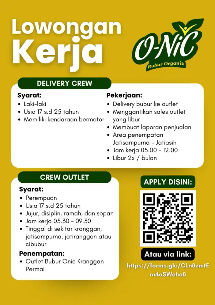 lowongan kerja Delivery outlet & crew outlet
