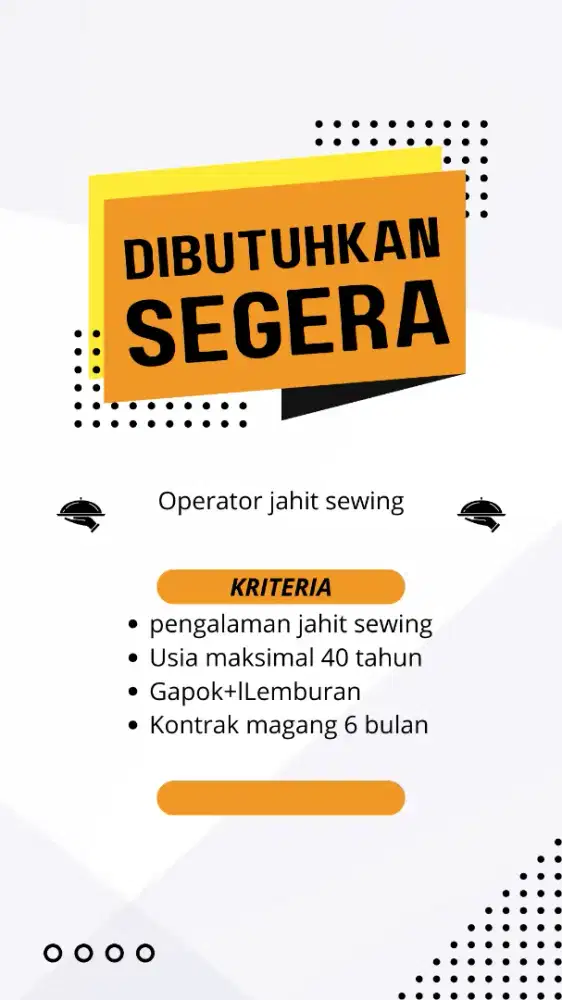 Dibutuhkan operator Sewing