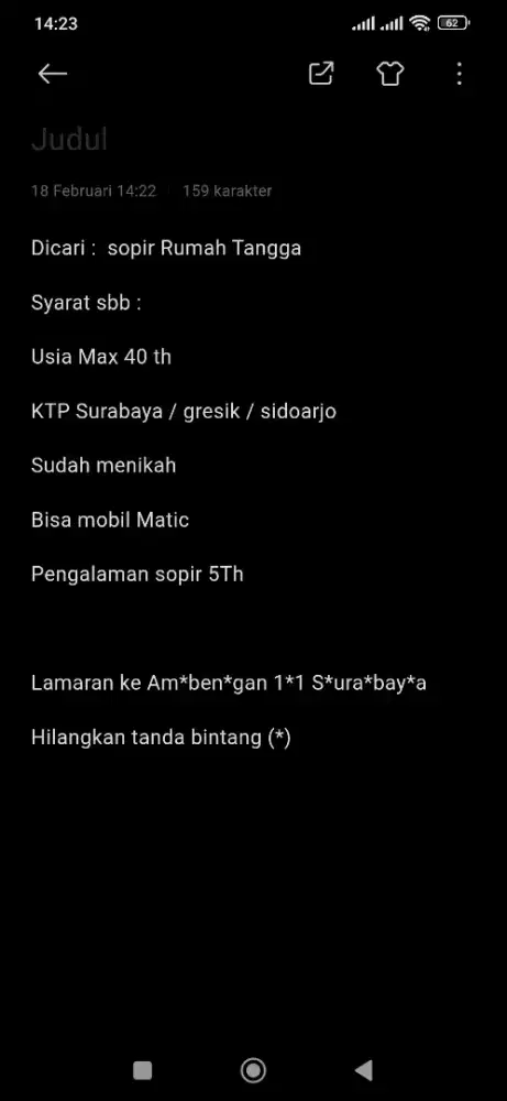 Loker Driver untuk rumah tangga