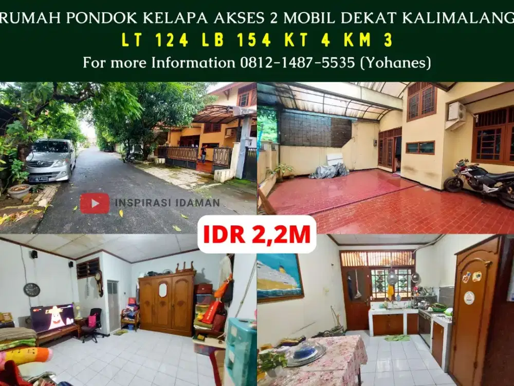 Jual Cepat Rumah Pondok Kelapa akses 2 mobil dekat Kalimalang