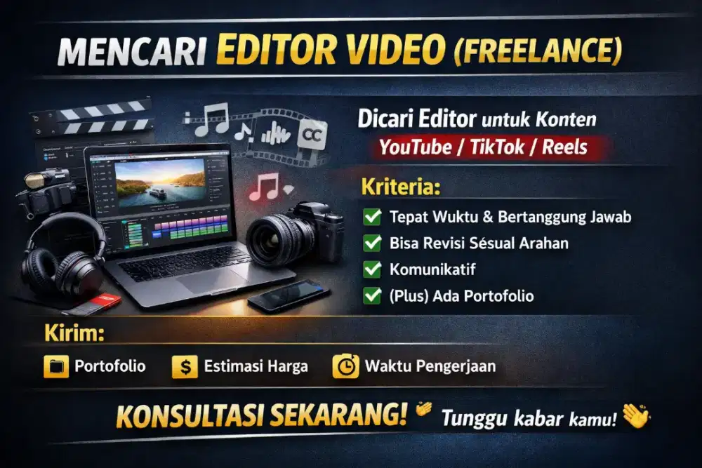 MENCARI EDITOR VIDEO (Freelance)