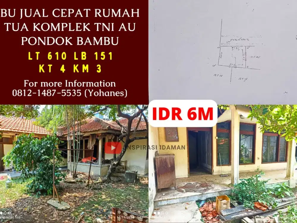 Bu Jual Cepat Rumah Tua Komplek TNI AU Pondok Bambu