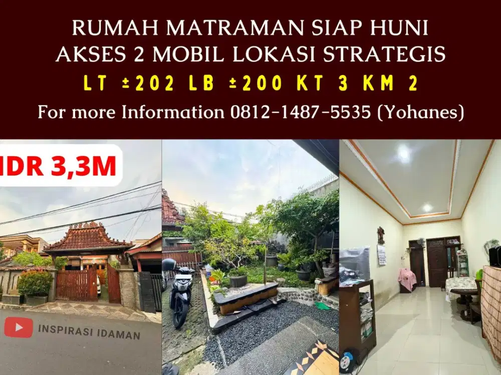 Rumah Matraman Siap Huni Akses 2 Mobil Lokasi Strategis