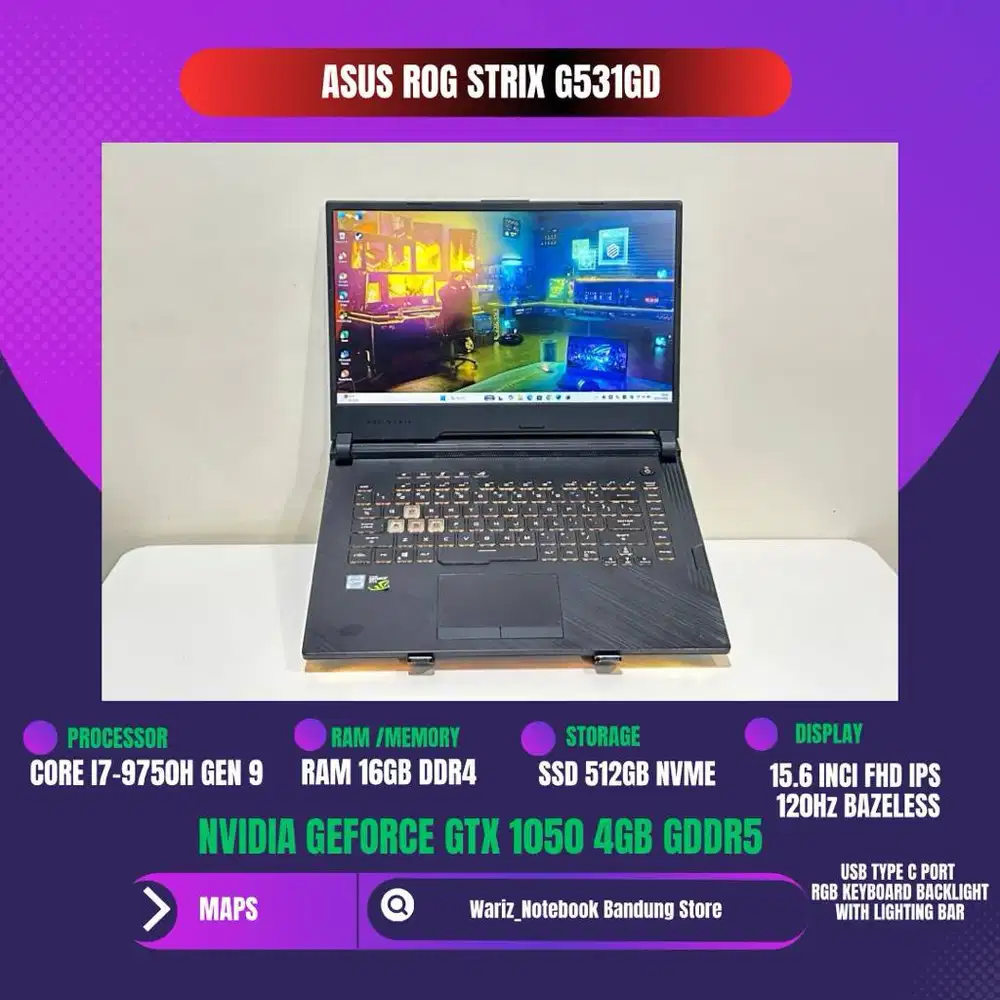 ASUS ROG STRIX G531GD CORE I5-9300H NVIDIA GTX 1050 RAM 16GB SSD 512GB
