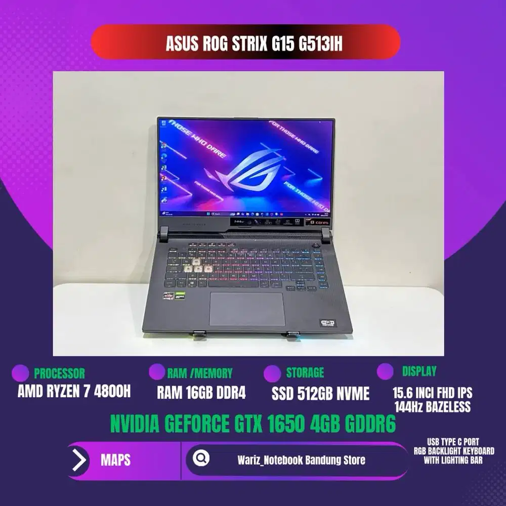 ASUS ROG STRIX G15 G513IH RYZEN 7 4800H NVIDIA GTX 1650 RAM 16GB SSD 5