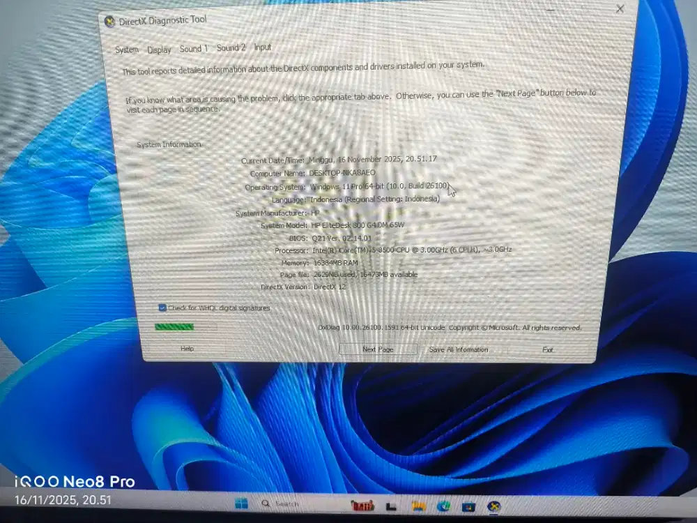 Mini PC HP Elitedesk 800 G4 Intel Core i5 Gen 8 8500 RAM16GB SSD 512GB