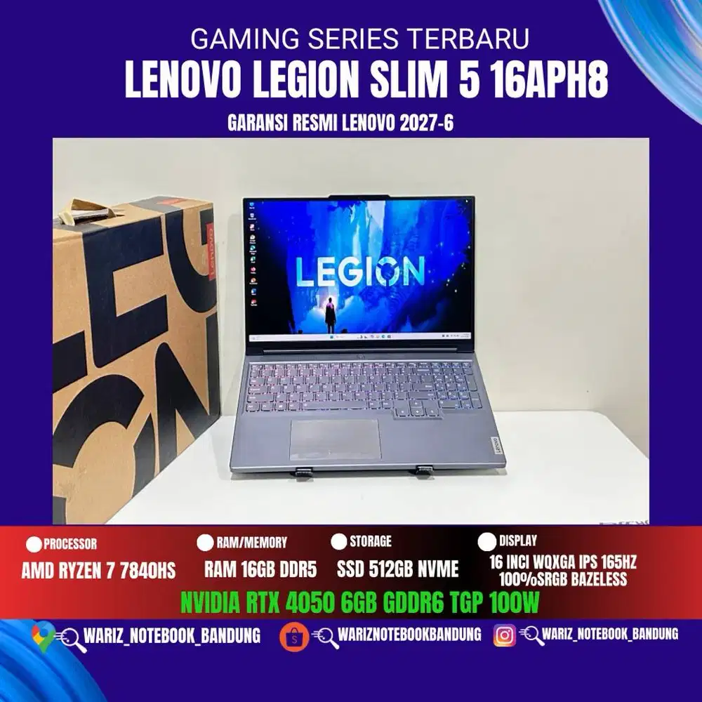 LENOVO LEGION SLIM 5 16APH8 AMD RYZEN 7 7840HS NVIDIA RTX 4050 6GB
