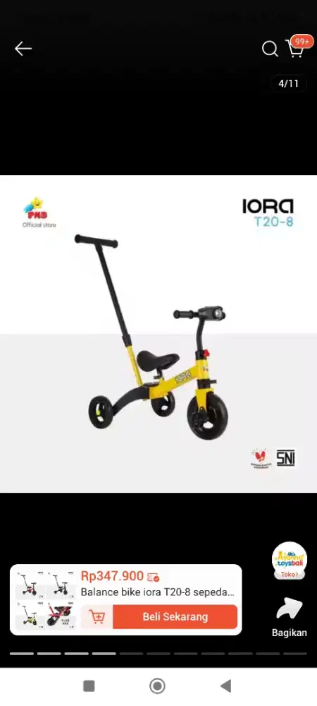 sepeda roda anak balance bike iora t20-8 kuning barang baru