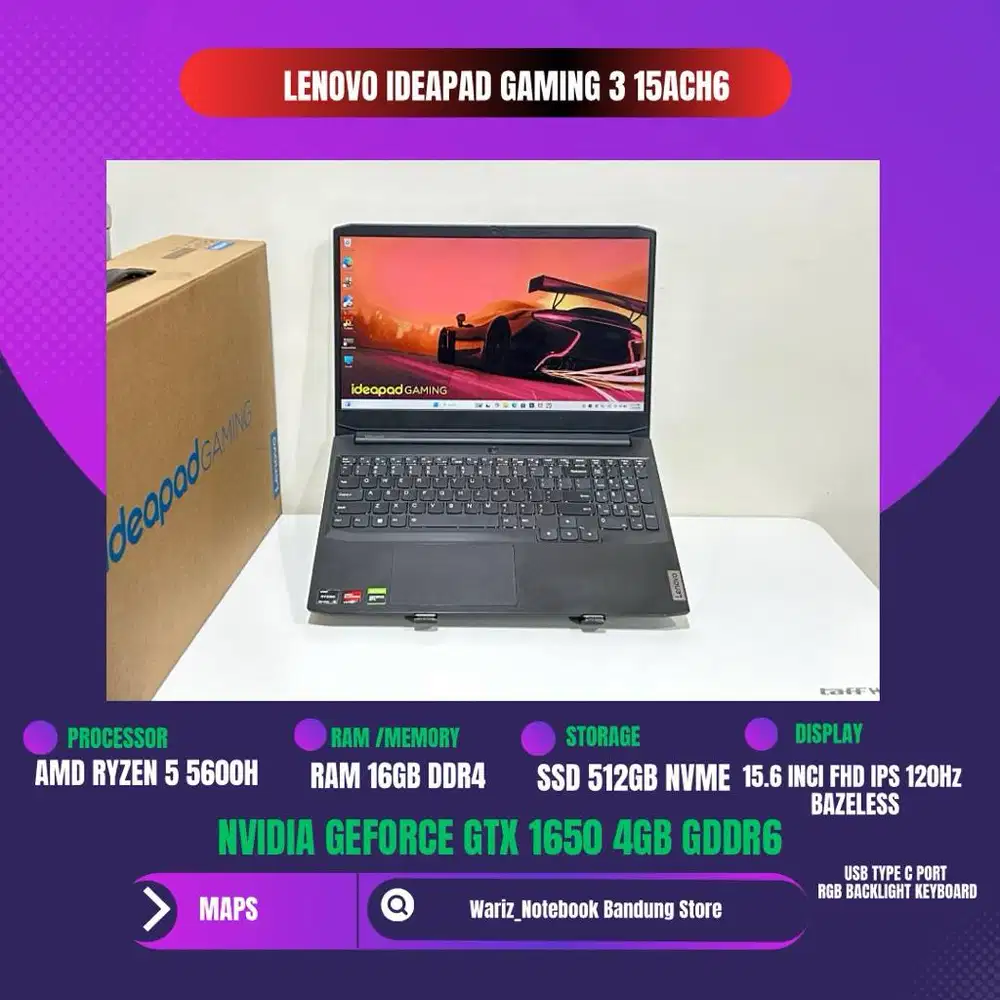 LENOVO IDEAPAD GAMING 3 15ACH6 RYZEN 5 5600H NVIDIA GTX 1650 RAM 16GB
