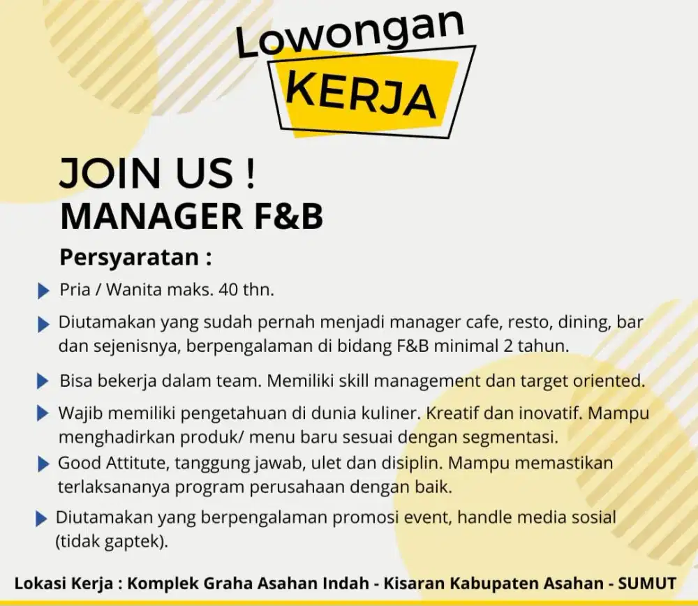 Dibutuhkan manager untuk cafe and bar