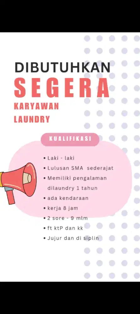 Dicari karyawan  laundry