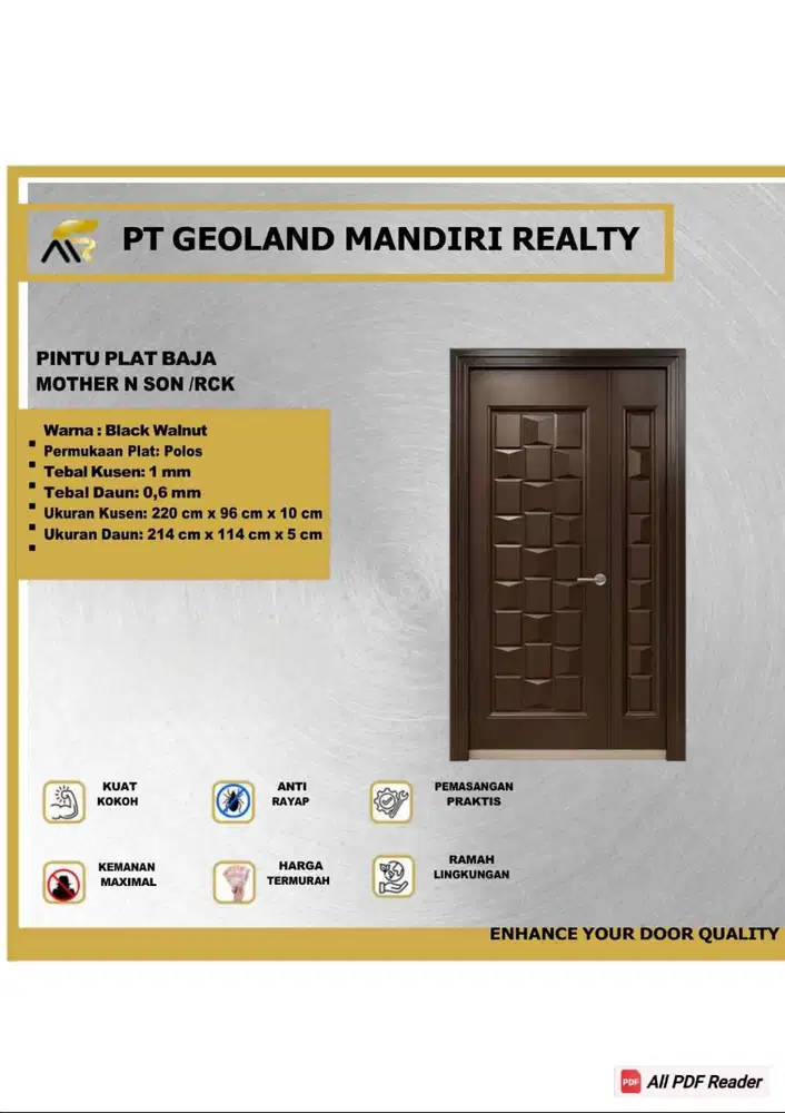 Pintu Plat Baja Mother N Son RCK Black Walnut – Kuat, Aman, Anti Rayap