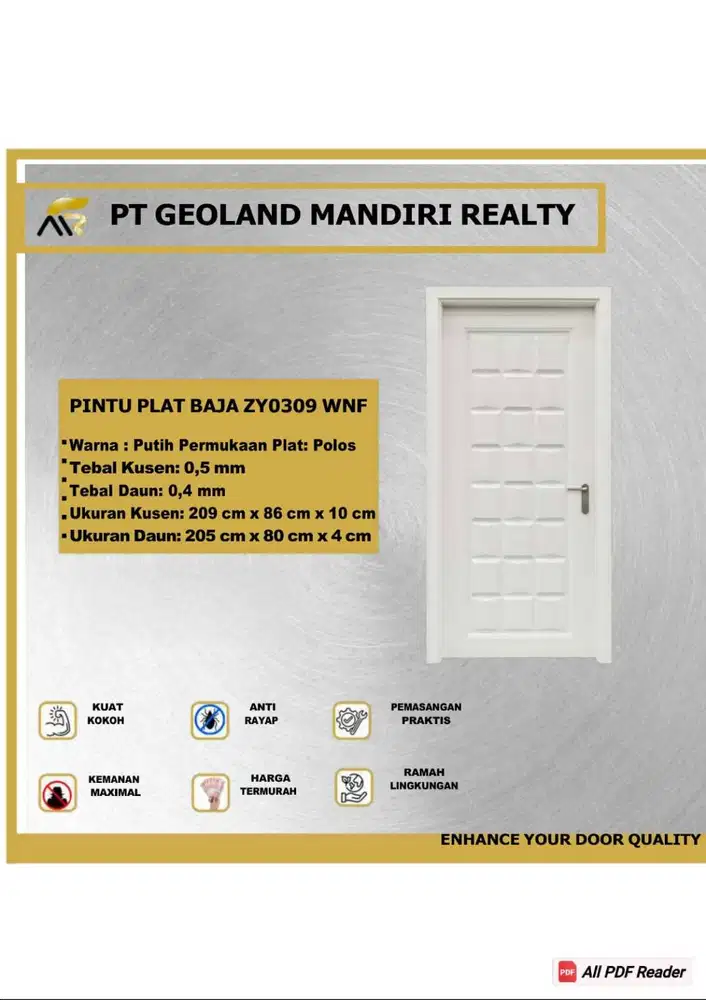 Pintu Plat Baja Modern Warna Putih – Aman & Praktis Dipasang