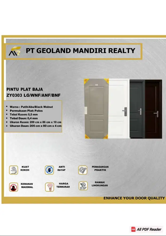 Pintu Plat Baja ZY0303 – Warna Putih/Abu/Black Walnut