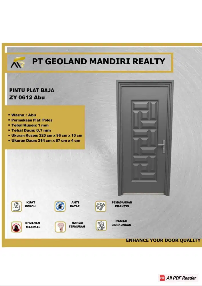 Pintu Plat Baja Aesthetic - Warna Abu