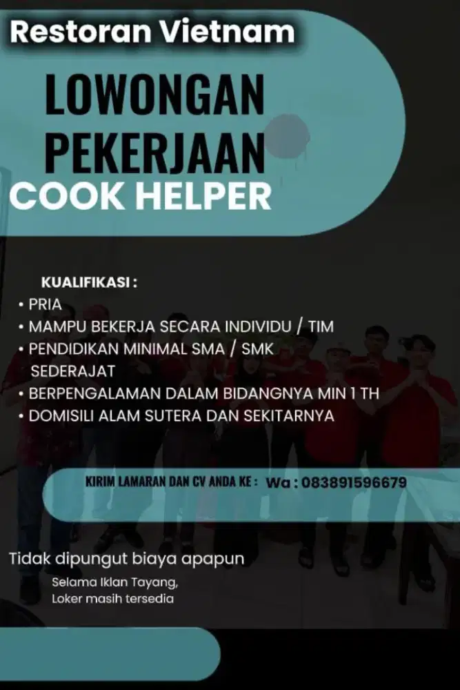 Dibutuhkan Helper Kitchen