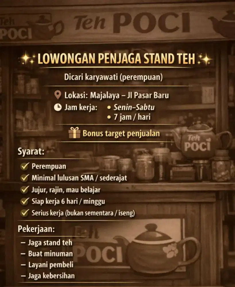 LOWONGAN PENJAGA STAND TEH