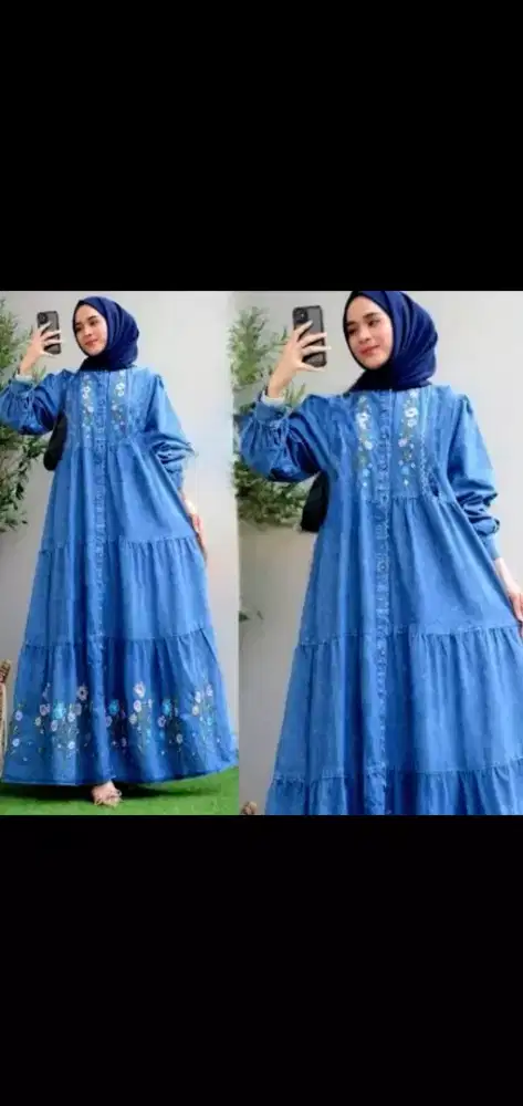 Gamis jeans bordir wanita
