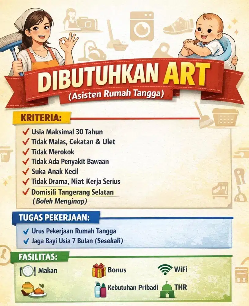 Dibutuhkan ART segera (PP/Menginap)