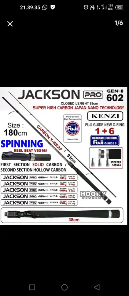 Joran kenzi jackson pro gen 2.. ( 10 - 20 lbs) satu set