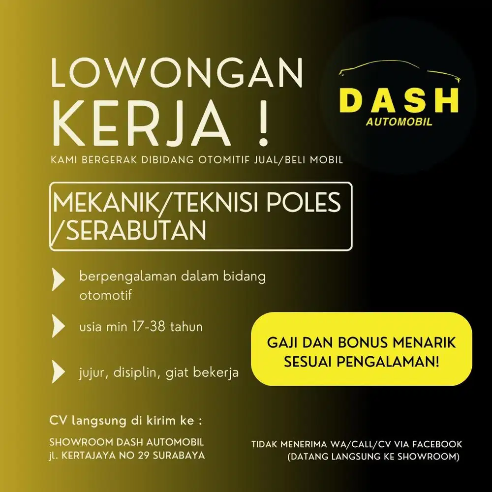 LOWONGAN tukang poles, loker detailing, serabutan driver salon mobil