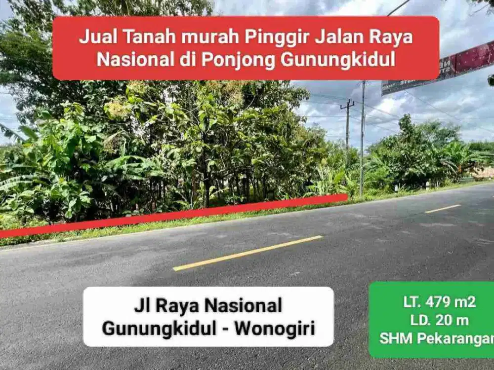 Jual tanah murah pinggir jalan raya nasional di ponjong gunungkidul murah strategis
