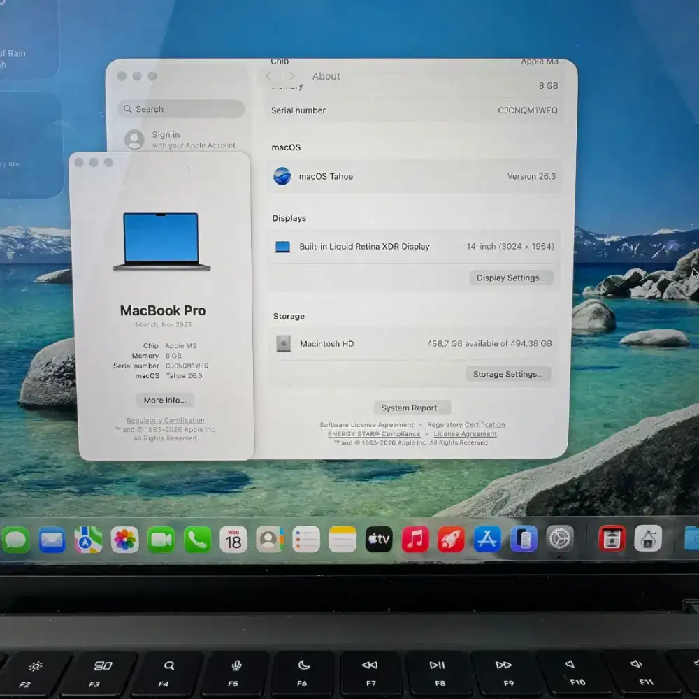 Macbook Pro M3 layar Inch 14 inch Ram 8 Ssd 512 lengkap kipas bunyi