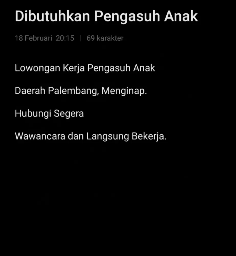 Dibutuhkan Pengasuh Anak