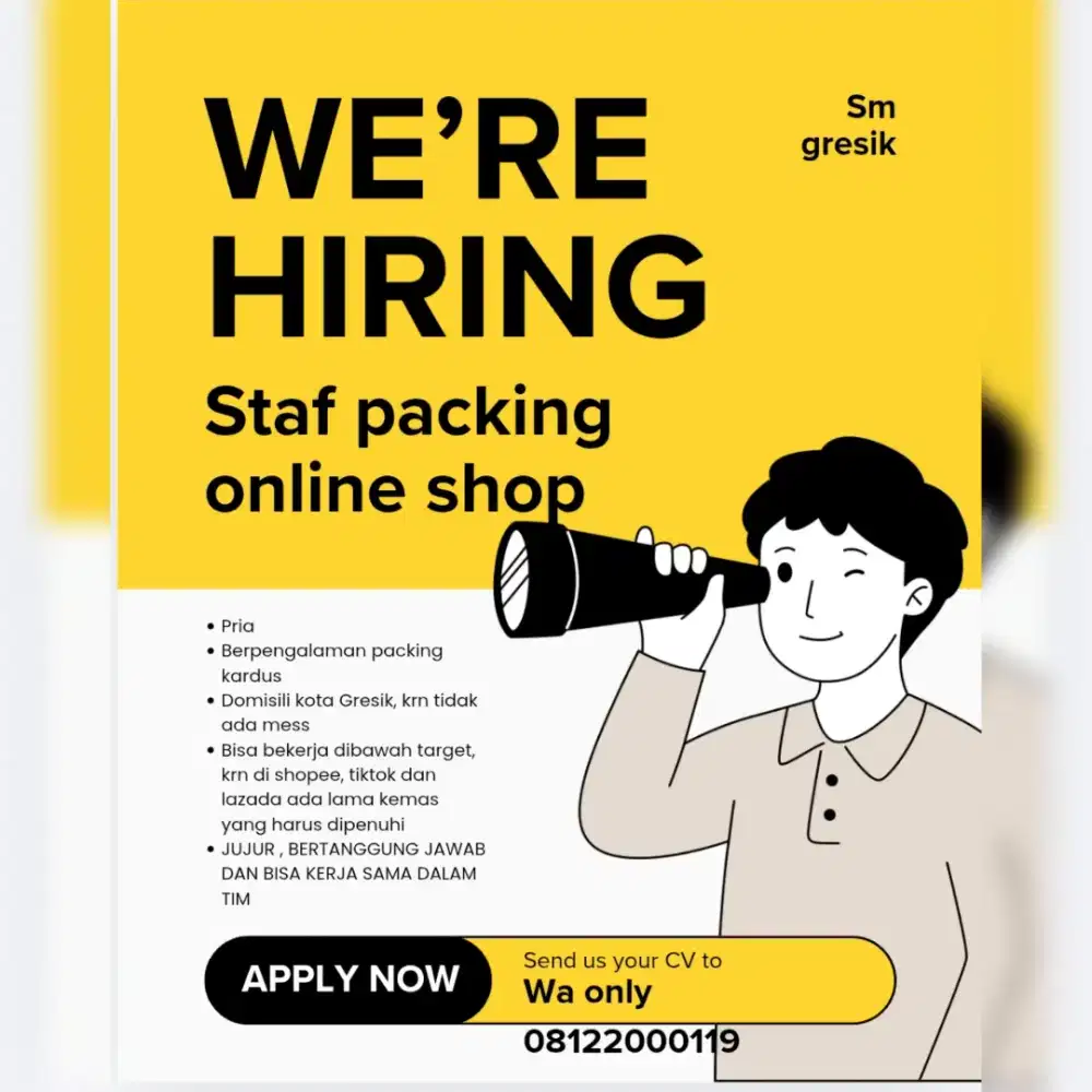 Lowongan staf packing online shop