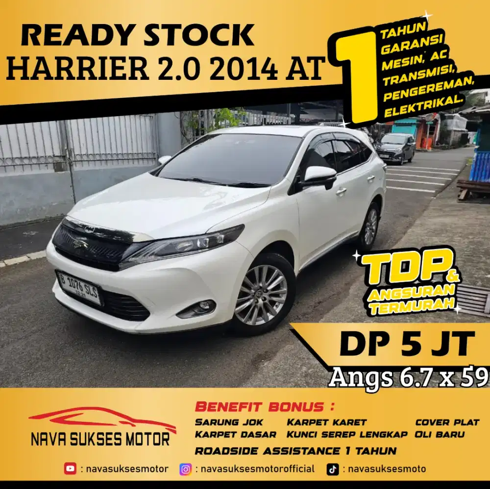 TDP 5 Jt Angs Termurah Toyota Harrier 2.0 2014 Matic Putih Low Km