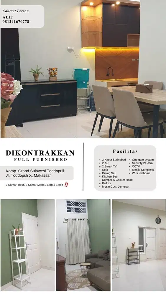 Disewakan Dikontrakkan Rumah Full Furnished Kota Makassar