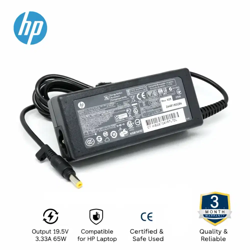 Adapter Charger Laptop HP Compaq Output DC 18.5V 3.5A Konektor Kuning