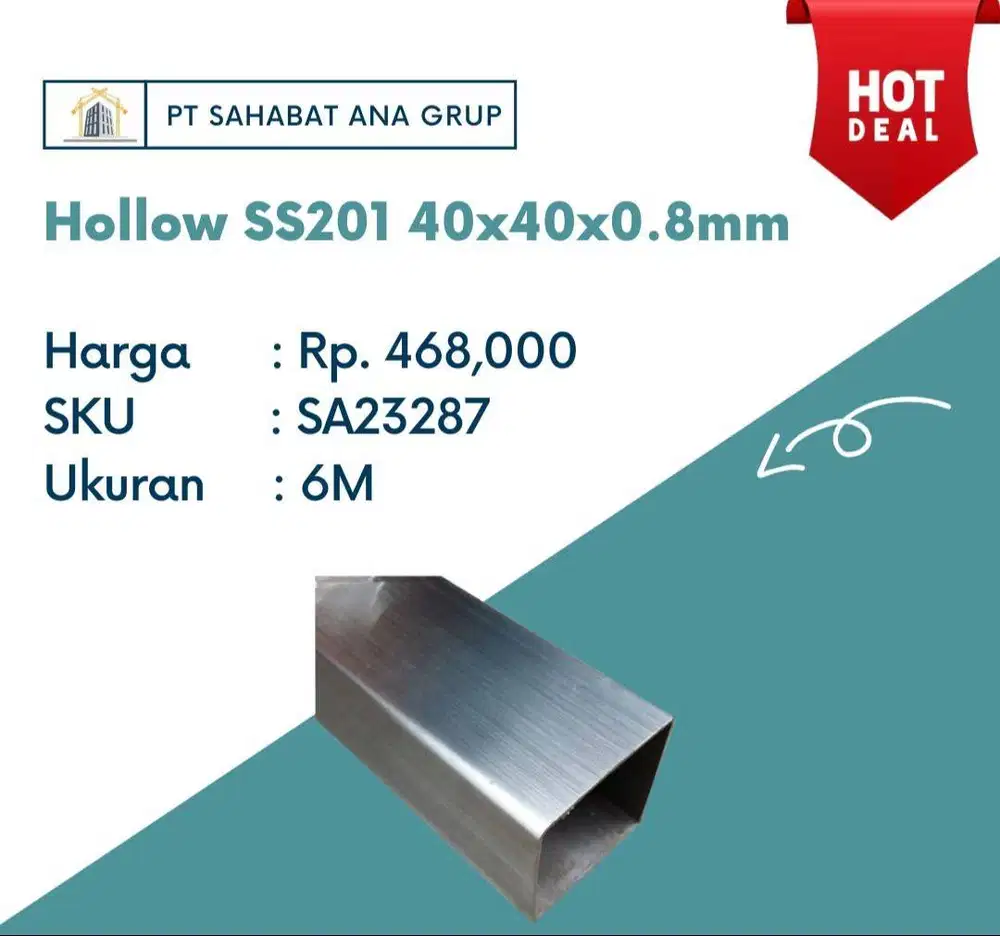 Hollow SS201 40x40x0.8mm