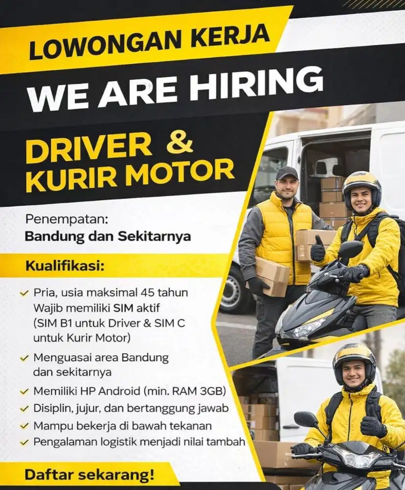 LOKER KURIR MOTOR DAN DRIVER