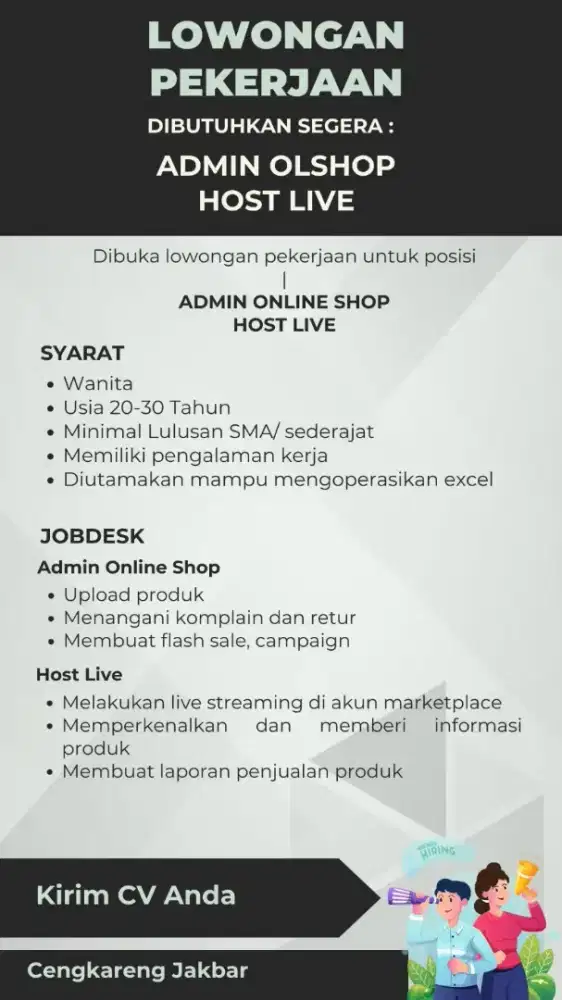 Lowongan Kerja Admin dan Host Live Cengkareng