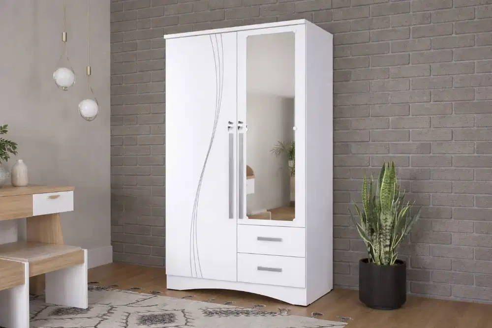 Lemari Pakaian Minimalis Modern 2 Pintu dengan Cermin (Nami Dachi)