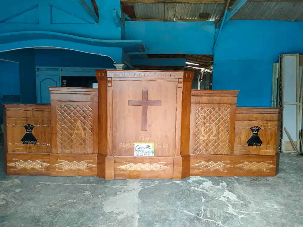 Mimbar gereja minimalis full kayu jati