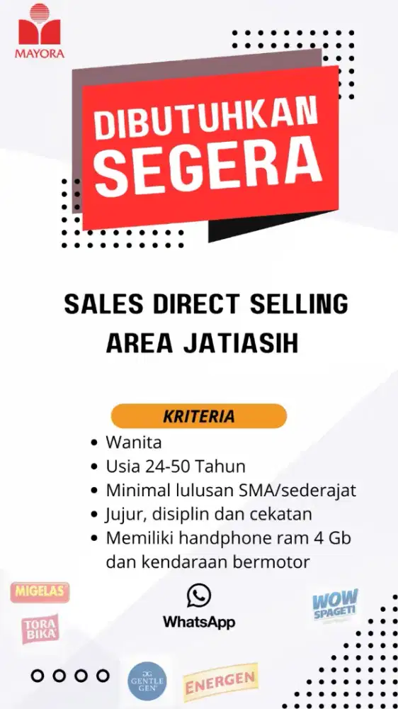 LOWONGAN KERJA – SALES DIRECT SELLING AREA JATIASIH