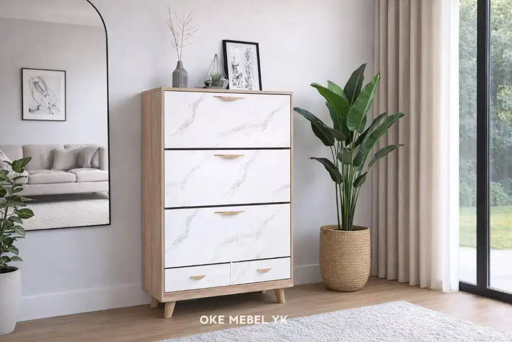 Rak Sepatu Minimalis Modern Motif Marmer | Lemari Sepatu 4 Tingkat