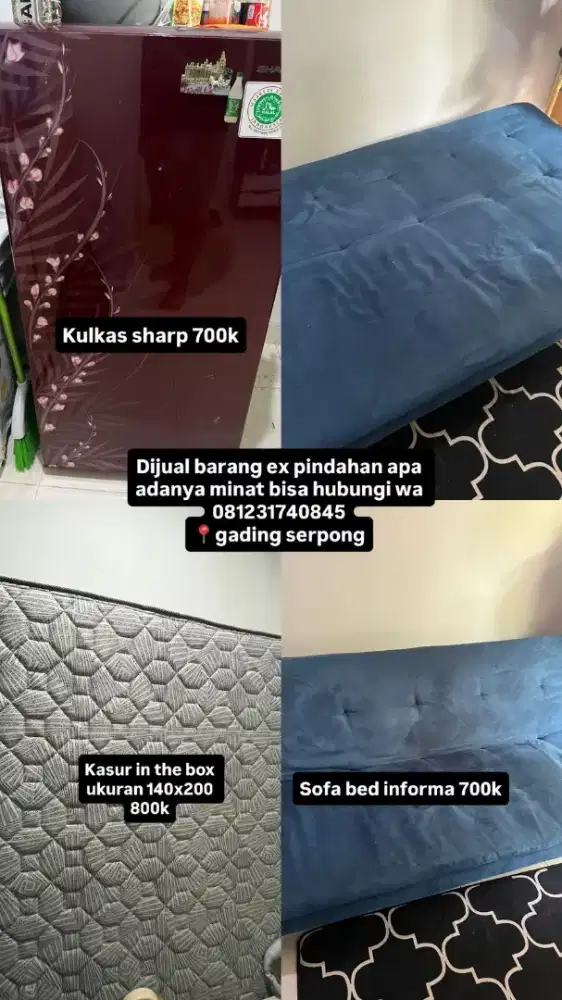 Dijual kulkas sharp, kasur in the box, sofa informa