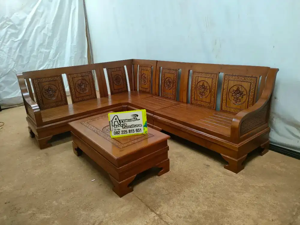 Kursi tamu sudut minimalis full kayu jati
