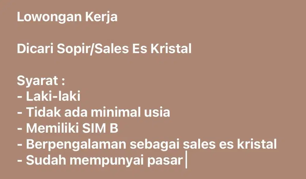 Lowongan Kerja Sales Es Kristal