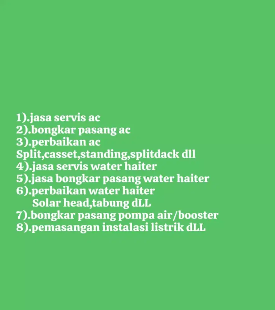 Jasa servis/cuci ac bongkar pasang ac water haiter instalasi listrik