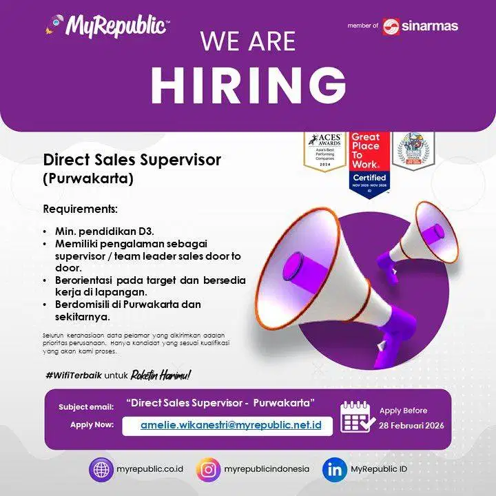 MyRepublic - Direct Sales Supervisor (Area Purwakarta)