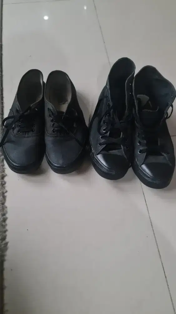 vans & converse ori full black, anak sekolah